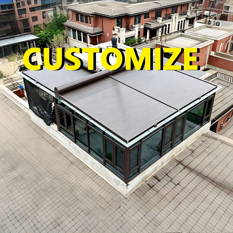 Any Size Custom Commercial Building Aluminum Awning Thickened Alloy Slats Remote Auto Retractable Glass Roof Sun Shade Canopy