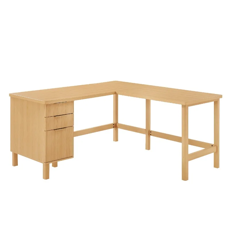 Lillian Fluted L-Shape Desk, Natural Pine Finish,office,bedroom,living room,home