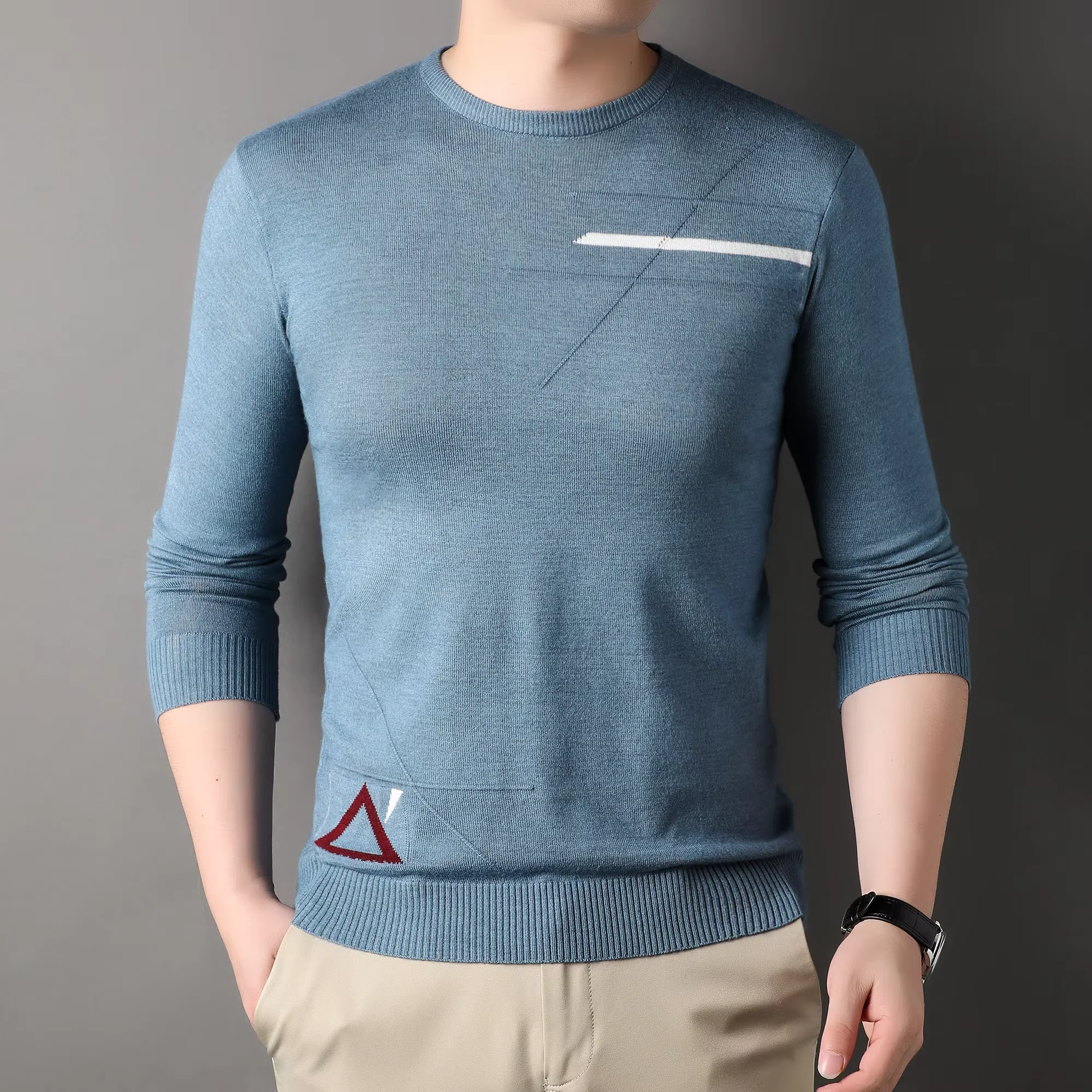 

High quality long sleeve men's round neck knitted sweater 2024autumn winter fashion Korean style design high-end casual pullover