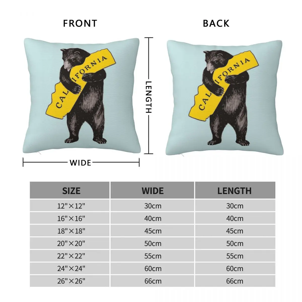 Vintage California Bear Hug Square Pillowcase Polyester Linen Velvet Pattern Zip Decor Car Cushion Cover 18