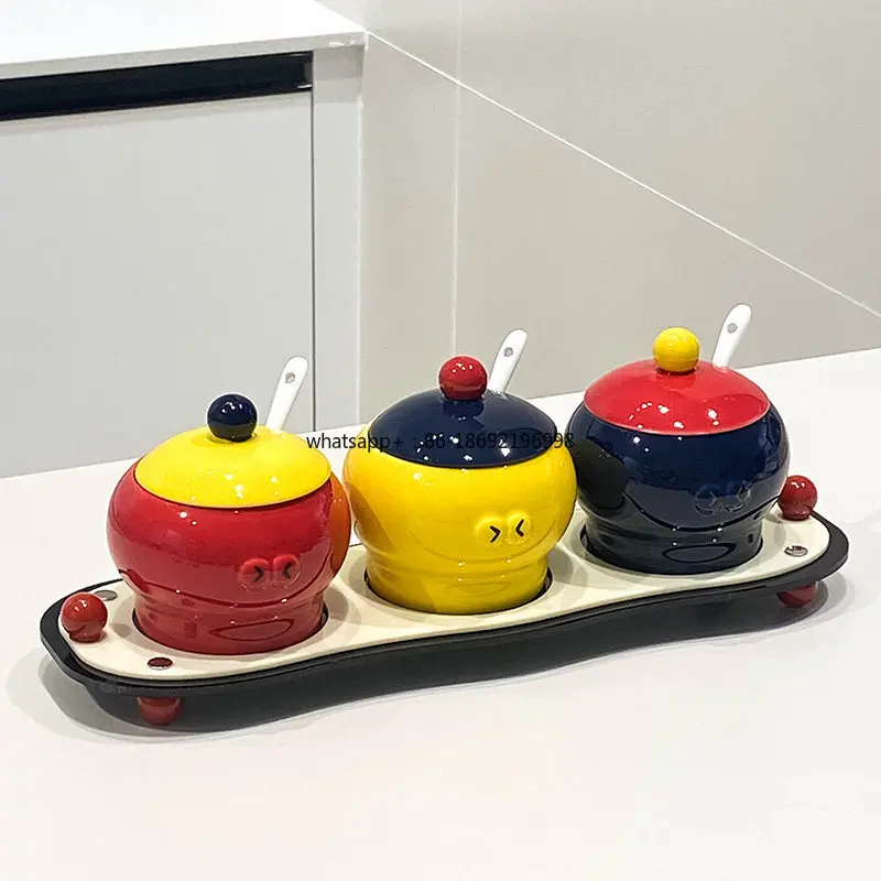Creative Ceramic Seasoning Set Salt SugarMSG Seasoning Box Pepper Oil  Kitchen Seasoning