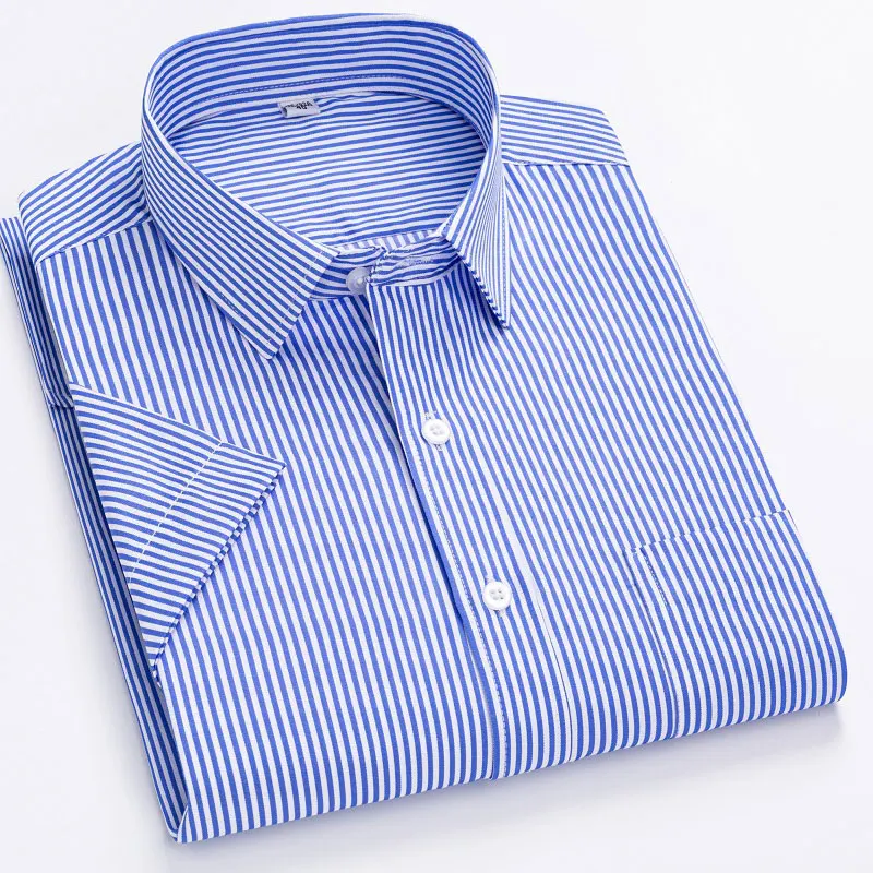 Men's vertical short-sleeved shirt summer thin shirt casual simple everything business social wear anti-wrinkle easy care