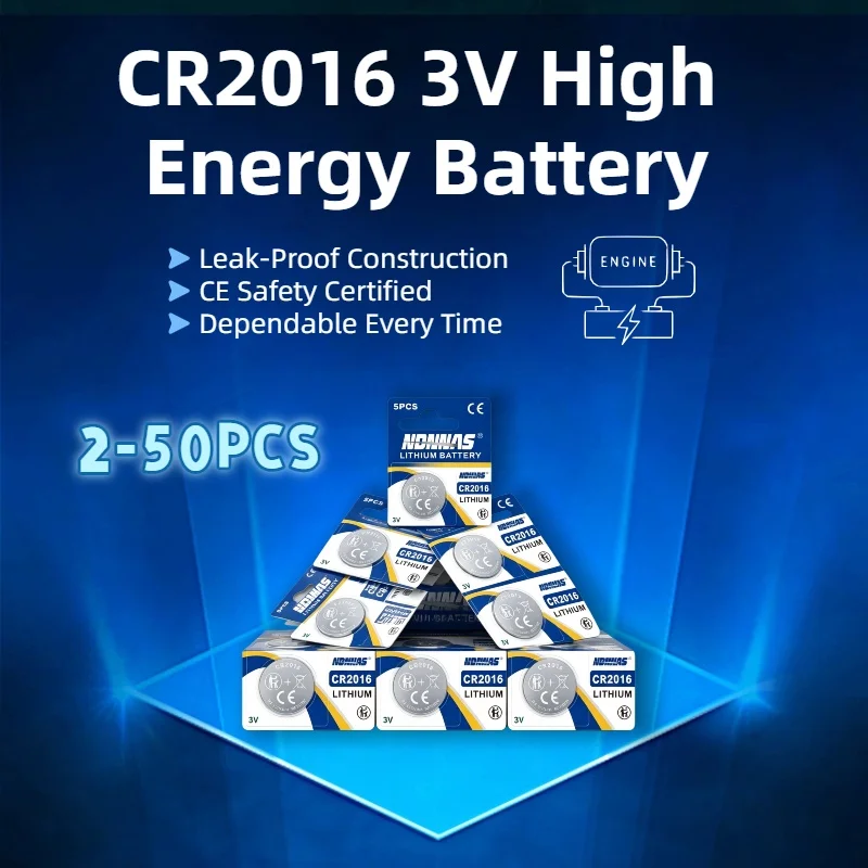 NDNNAS 2-50PCS CR2016 3V Low Self-Discharge Lithium Battery Multi-Compatible for Quartz Watch Home Electronic Devices