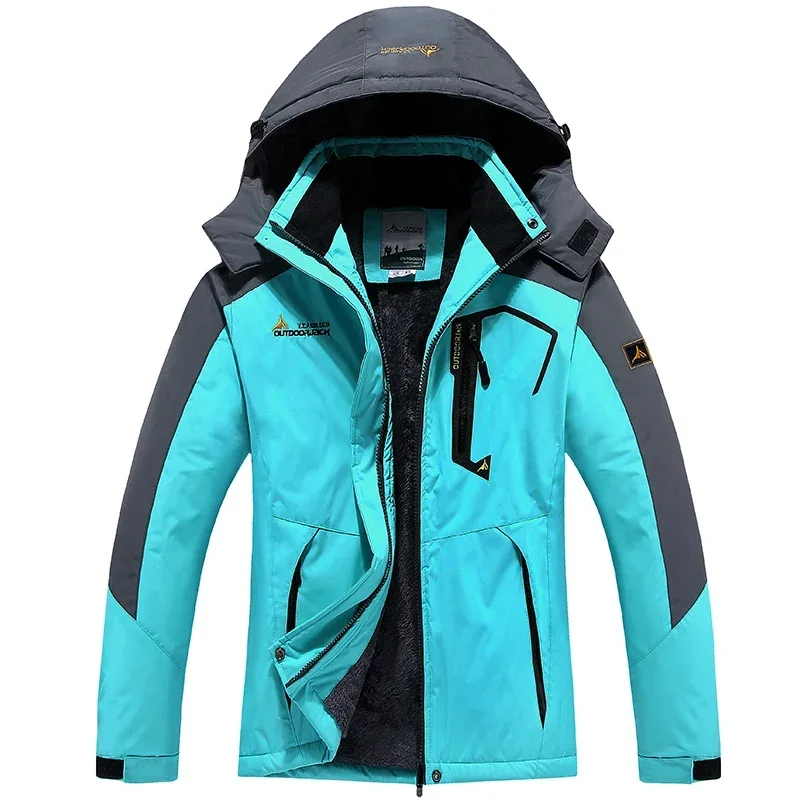 Mens Fleece Jacket Autumn Winter New Fashion Color-Block Waterproof Windproof Outdoor Adventure Hooded Coat Men Warm Windbreaker