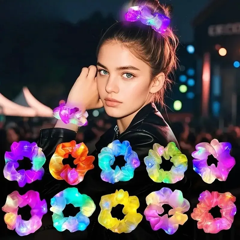 LED توهج كبير السجق الشعر التعادل DIY ليلة ضوء عقال لامعة يهتف هيرباند مرونة إكسسوارات الشعر لديكور حفلة عيد الميلاد #4