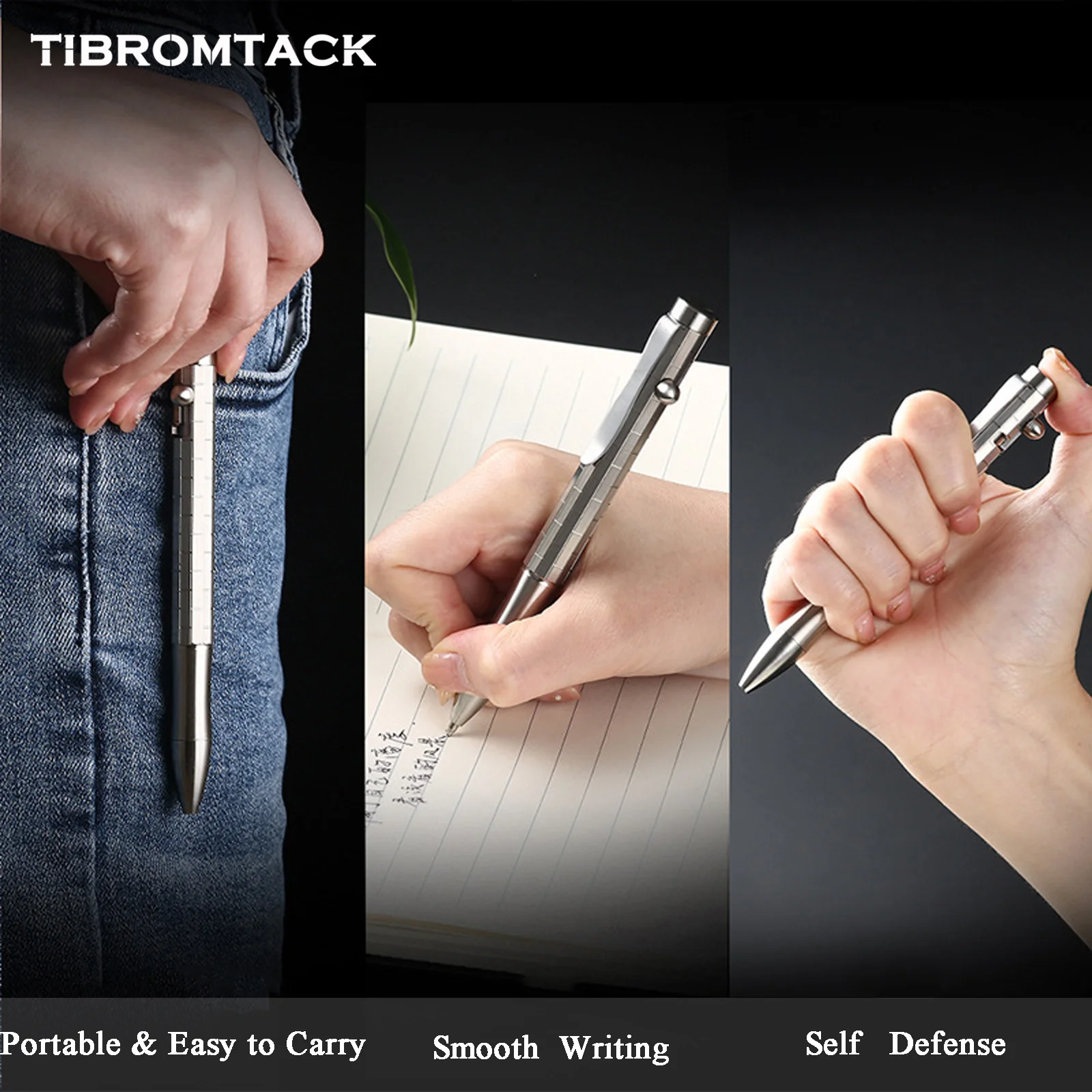 TIBROMTACK Pure Titanium Bolt Action Pen - 125mm/4.92in 37g | Steel-Strength for Self Defense, Signing & Calligraphy, BPA Free