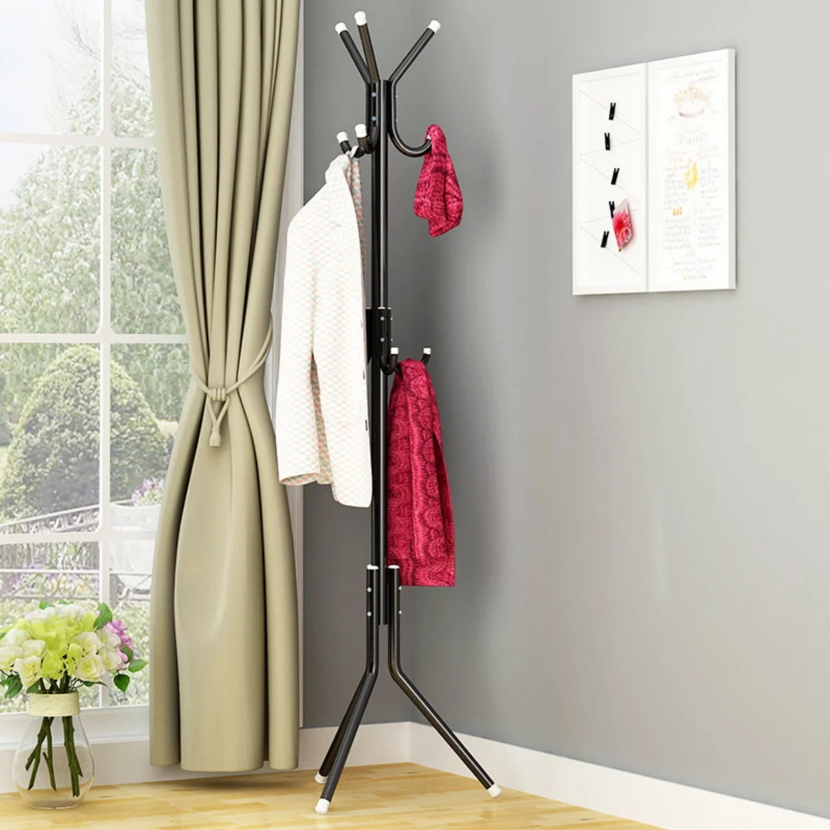 Solid Metal Material, Sturdy and Simple 9-hook Clothing Hat Stand