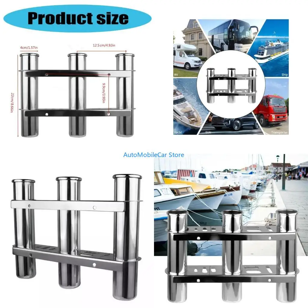 G8TE Heavy Duty Steel Fishing Rod Rack Adjustable 3 Tube Rod Stand Holds 3 Poles Quick Installation for Boat & Marine Use