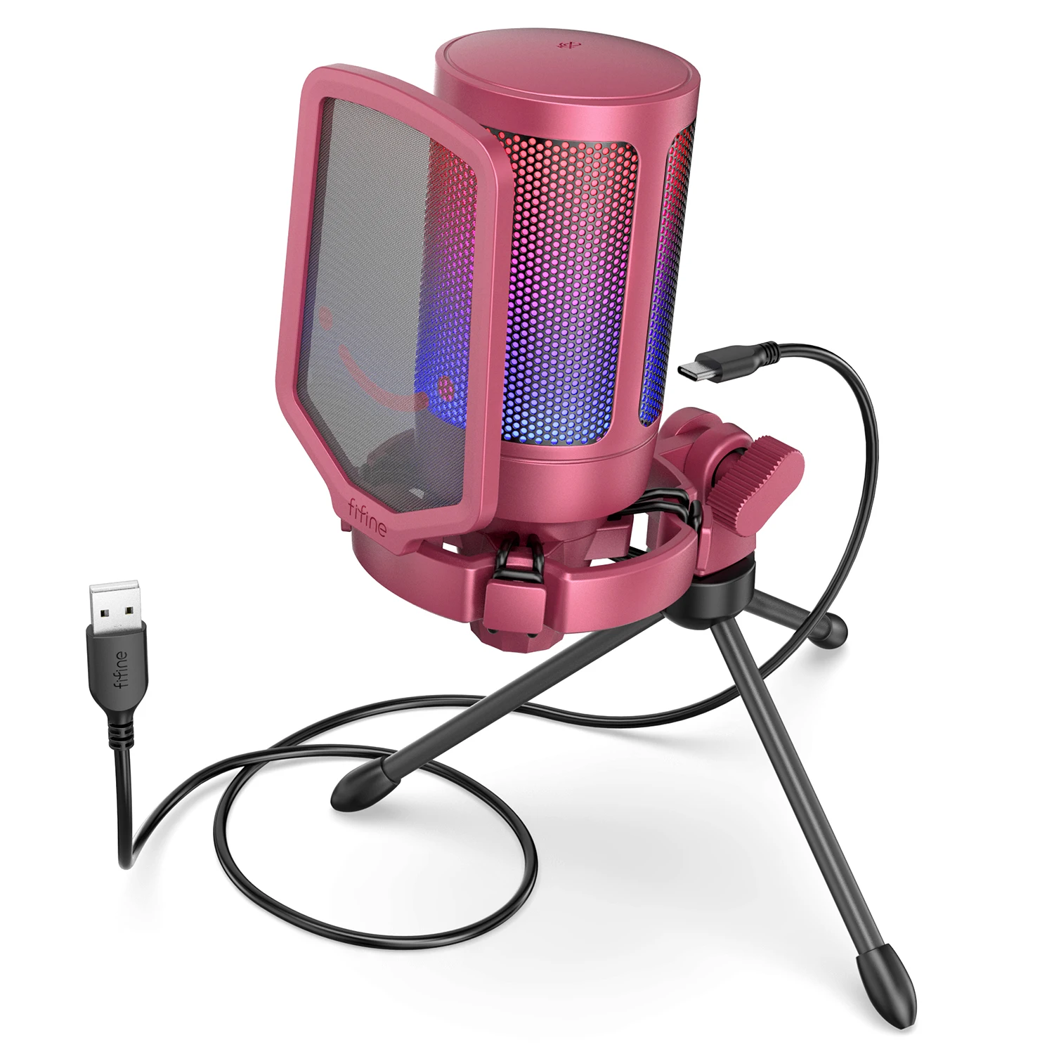 

FIFINE A6V RGB USB Gaming Microphone for PC, Streaming Condenser Mic with Pop Filter, Shock Mount, Gain Control, Plug & Play