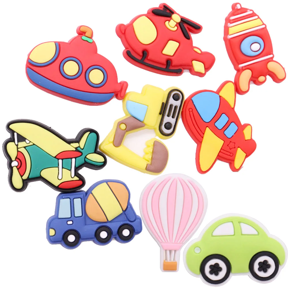 Dijes de PVC para zapatos, 1 piezas, se ajustan a la pulsera, coche, furgoneta, globo aerostático, avión, helicóptero, agujero, accesorios para zapatos, adornos, regalo para niños