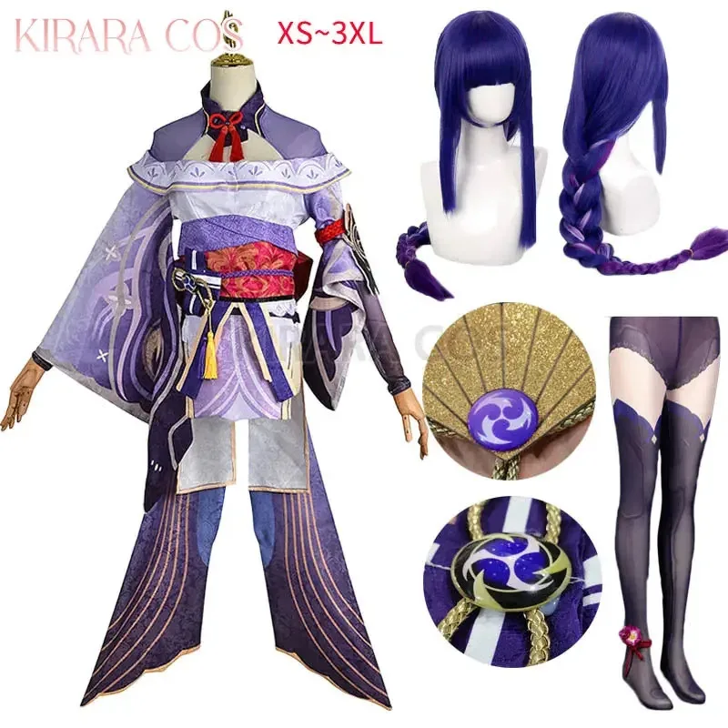 

2025 New Game Impact Raiden Shogun Cosplay Costume Shougun Raiden Cosplay Wig Hair Costumes Outfits with Stockings Headwear ★ ★