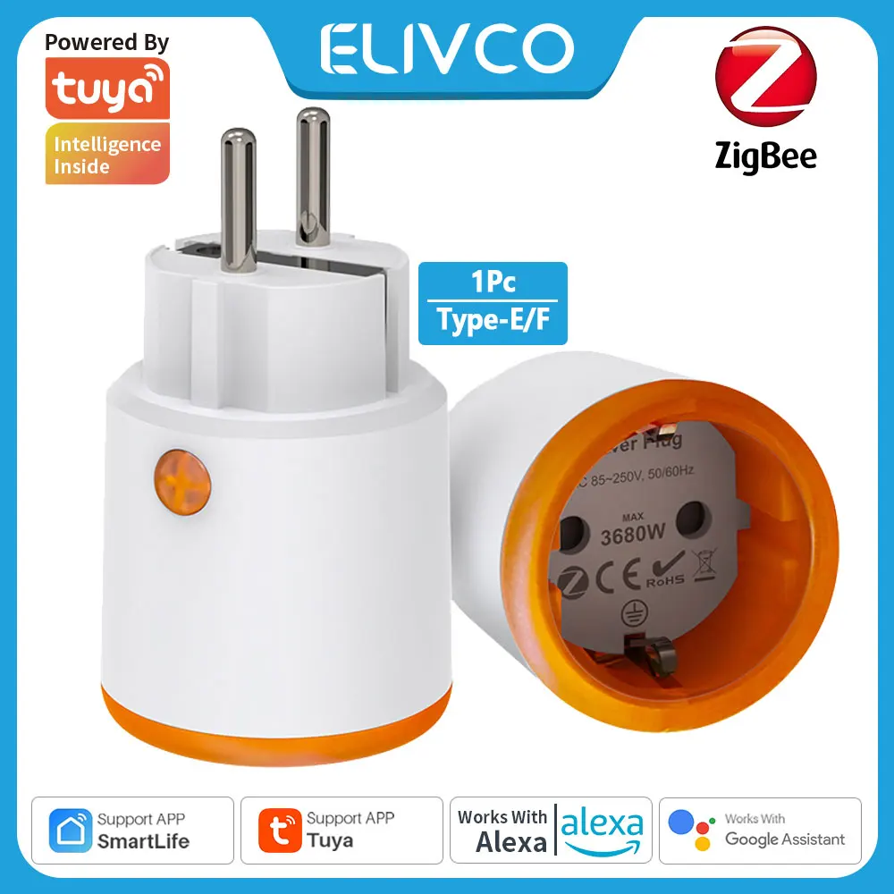 Tuya Zigbee Smart Socket 16A EU Smart Plug With Power Monitoring Timing Function Support Alexa Google Home Yandex Voice Control