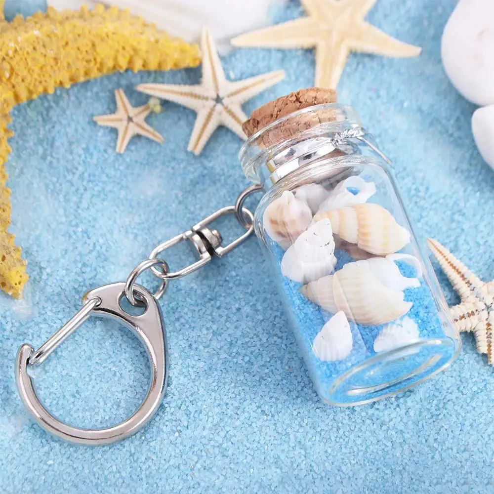 Sea Sand Drifting Bottle Keyring Conch Shell Drifting Bottle Keychain Wishing Bottle DIY Beach Style Keychain Fun Decorative