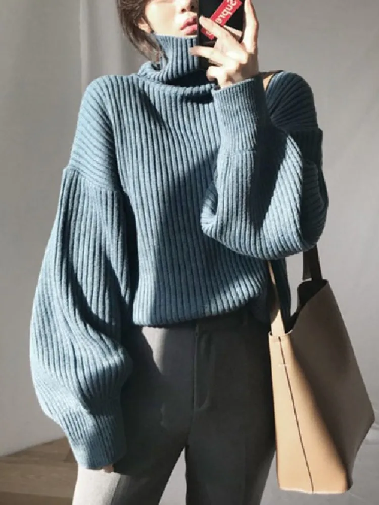 

Японский полосатый свитер с высоким воротником в стиле ретро, женский весенне-осенний свободный вязаный свитер, повседневный свитер, новинка 2025 года