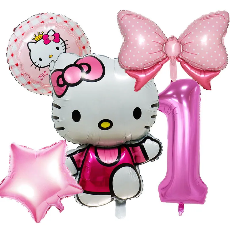 5 szt./zestaw numer balon Hello Kitty dekoracja urodzinowa Kawaii Anime Sanrio cyfrowe balony zaopatrzenie imprezy dla dzieci