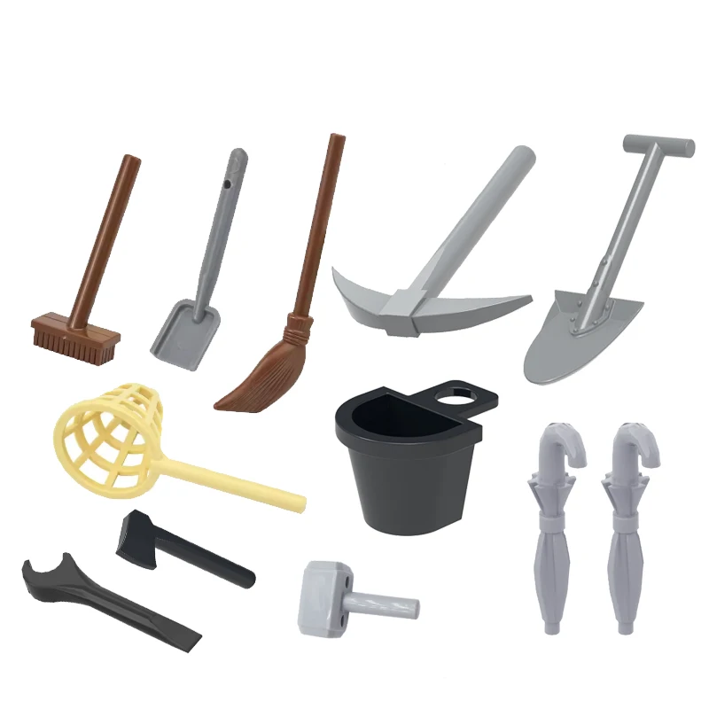 City Farmer Figures MOC Building Blocks Syringe Broom Umbrella Basin Telephone Wrench Computer Wine Bottle Glass DIY Toys N029