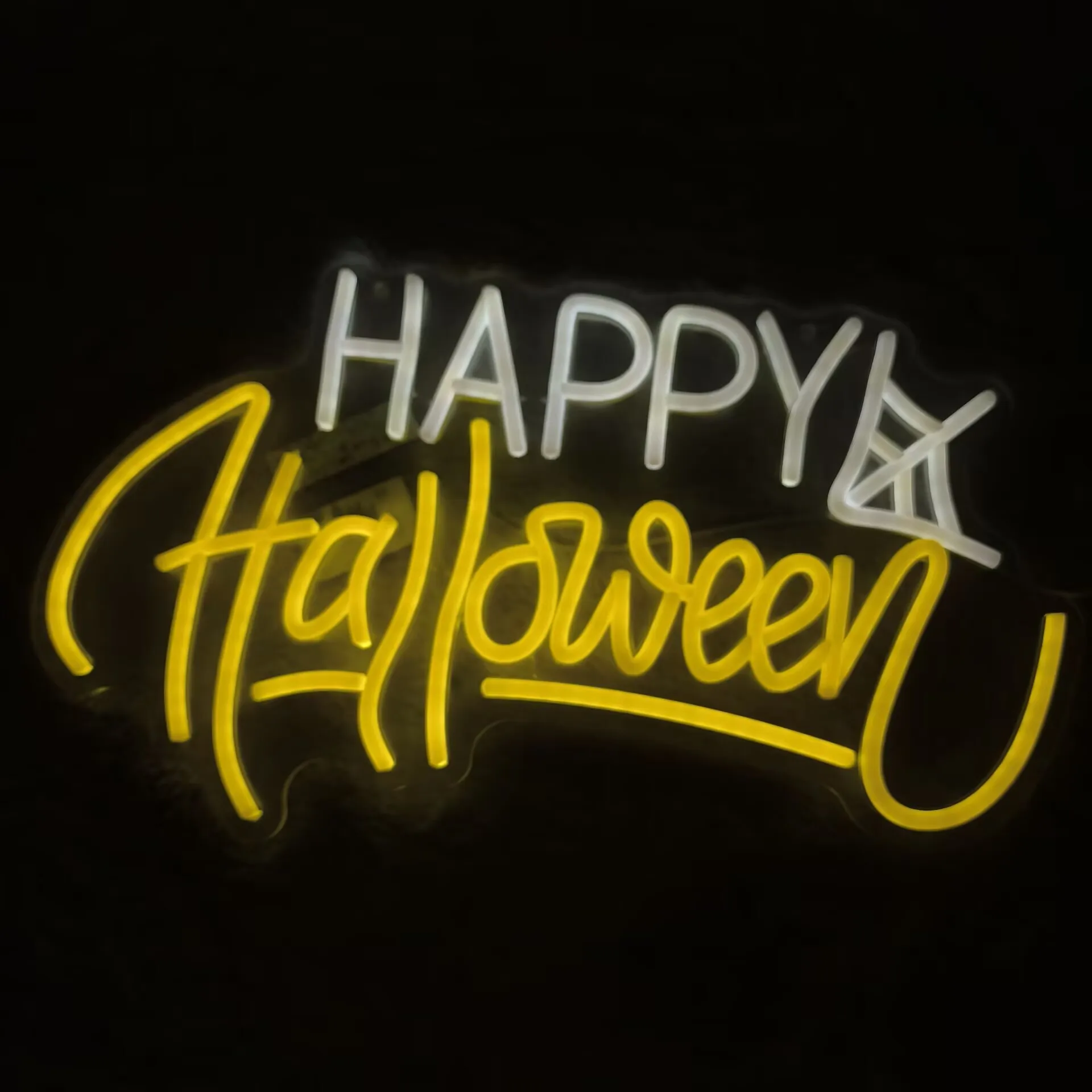 Happy Spider Web LED Neon Sign USB Dimmable Neon Light Sign for Gameroom Bedroom Bar Livingroom Birthday Party Gift Wall Decor