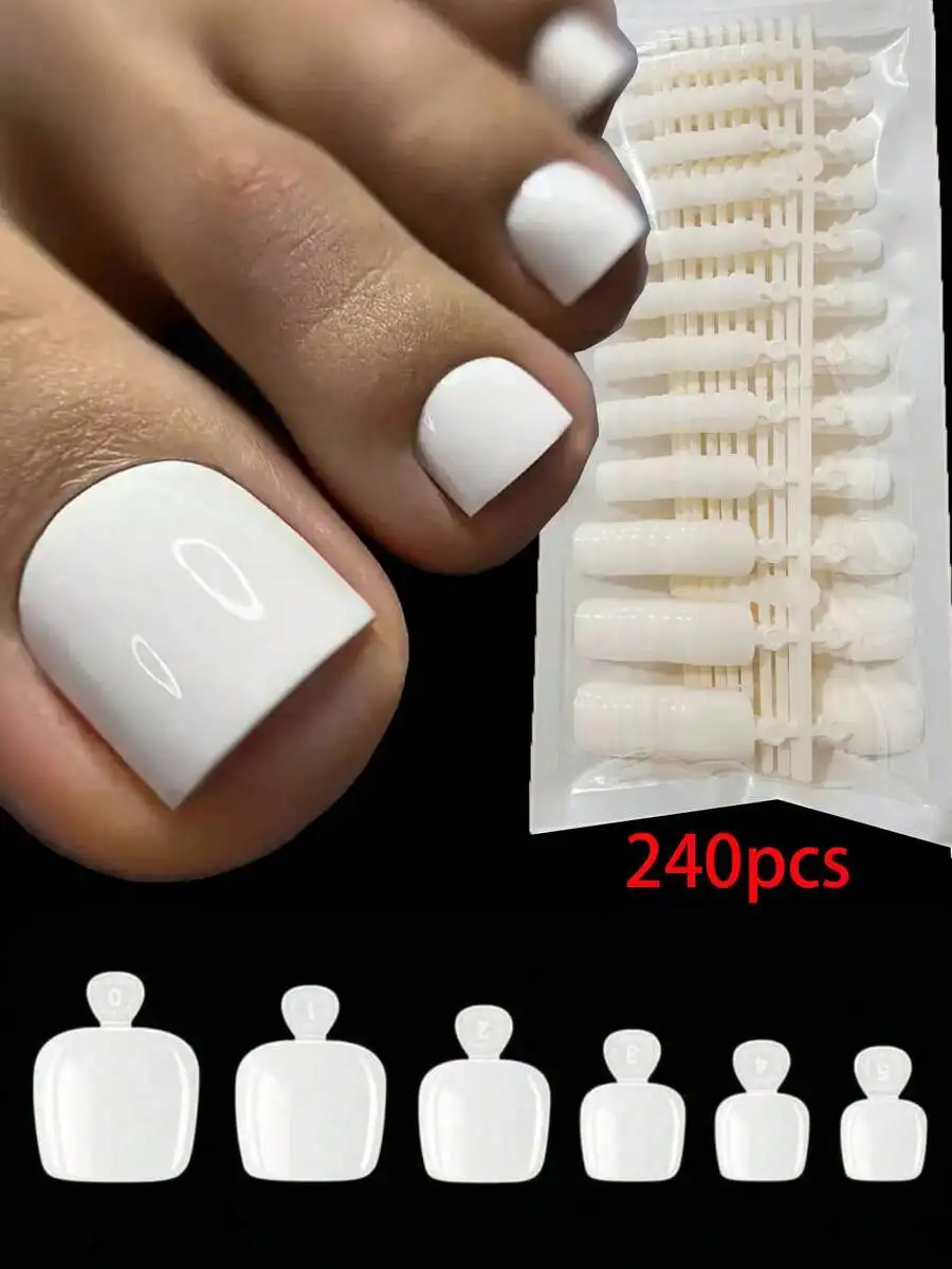 

240pcs False Toe Nail Tips 12 Sizes White Full Cover Fake Toenail Tips Press On Salon Toe Nail Art Extension Design Toenails Art