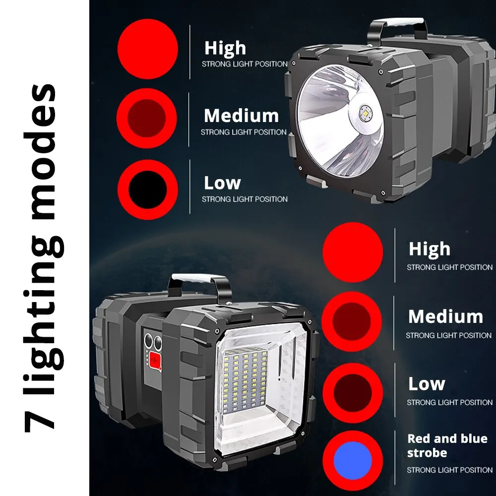 LED de alta potência lanternas impermeáveis recarregáveis, holofotes cabeça dupla, poderoso grânulo de lâmpada, holofote para camping