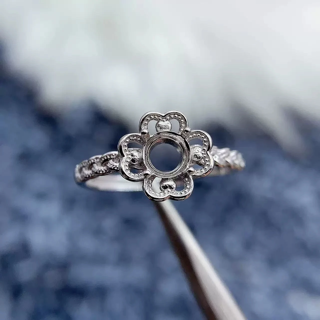 

MeiBaPJ Inlay Round 5*5mm Stone For Womens Gift DIY Ring Settings S925 Sterling Silver Empty Holder Charm Fine Jewelry Wholesale