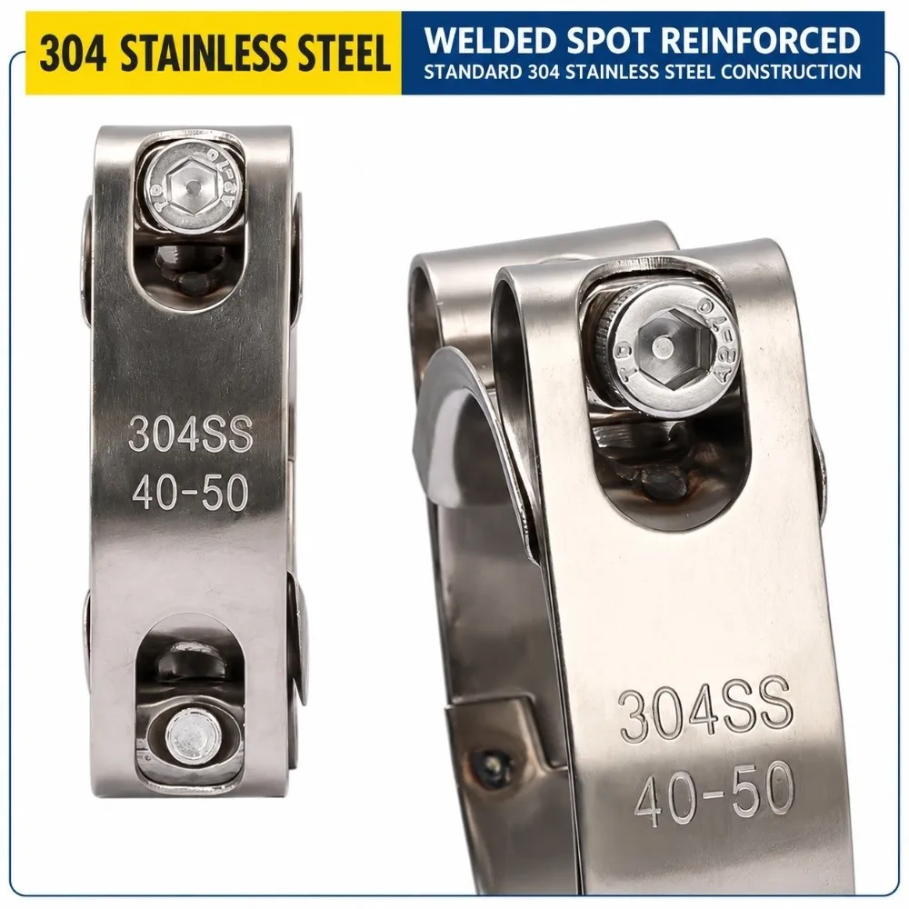 New 304 Stainless Steel T-Bolt Hose Clamp Double-head Strong Throat Exhaust Pipe Clamp Repair Tool for Exhaust Pipe