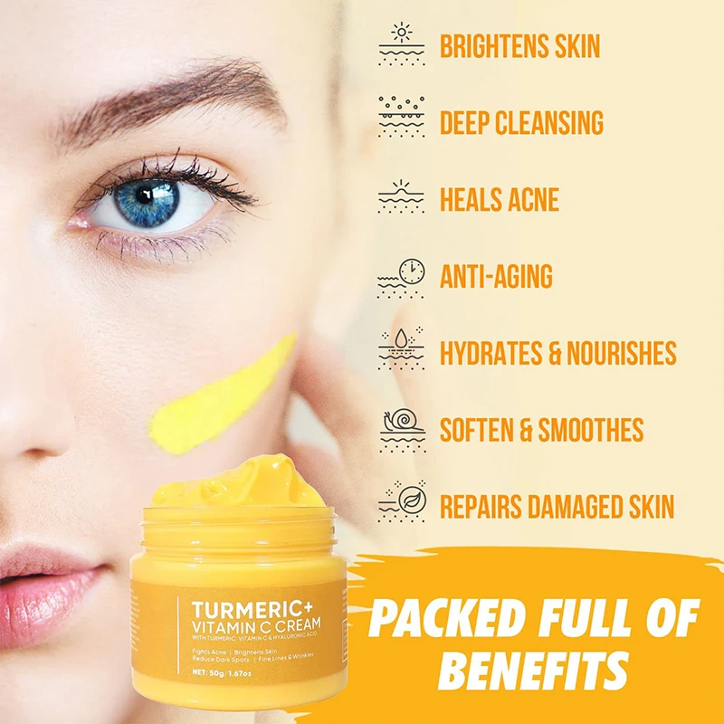 Turmeric+Vitamin C Face Cream Acne Treatment Dark Spots Removal Moisturizing Brightening Whitening Cream Skin Care Beauty Health