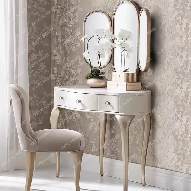 Lt Luxury Solid Wood Dressing Table, Bedroom Simple Table Mirror Integrated High-end  Light Luxury Makeup