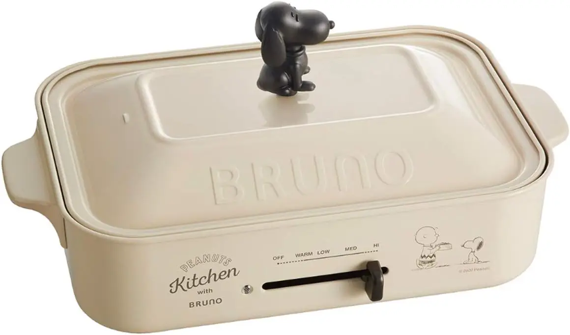 BRUNO Peanuts BOE070-ECRU Snoopy Placa caliente compacta Cuerpo y 3 platos (plano, takoyaki y panqueque) Blanco Importación de Japón