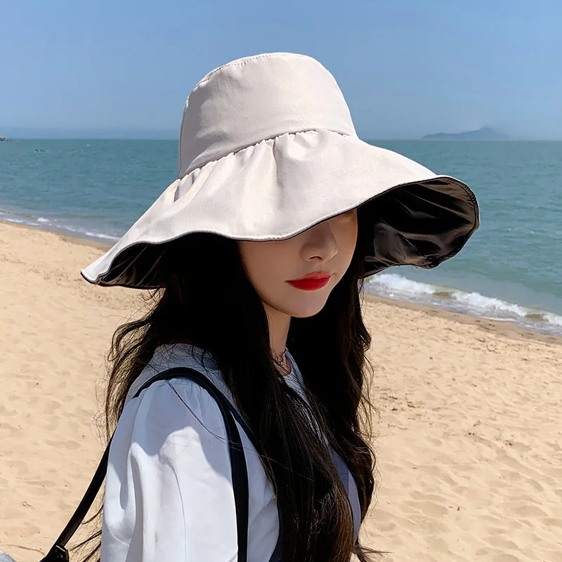 Women's Wide Brim Sun Hat Women Anti-UV Protection Hiking Fisherman Cap Fold Summer Solid Beach Hat Sun hat