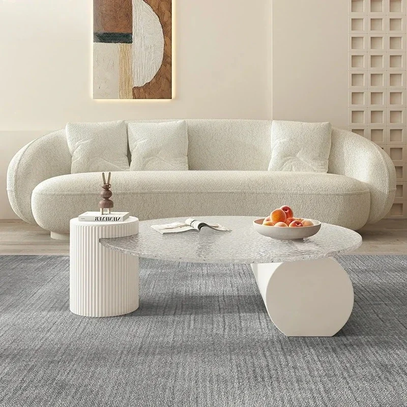 New Cream style living room household round coffee table modern light luxury tempered glass simple creative coffee table