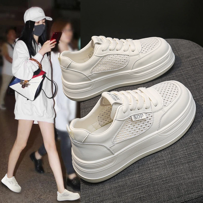 Zapatillas Deportivas Blancas Transpirables de Malla, Unisex, con Suela Gruesa, Ligeras, Antideslizantes, Resistentes al Desgaste, para Uso Diario, Casual, al Aire Libre, para Caminar con Comodidad