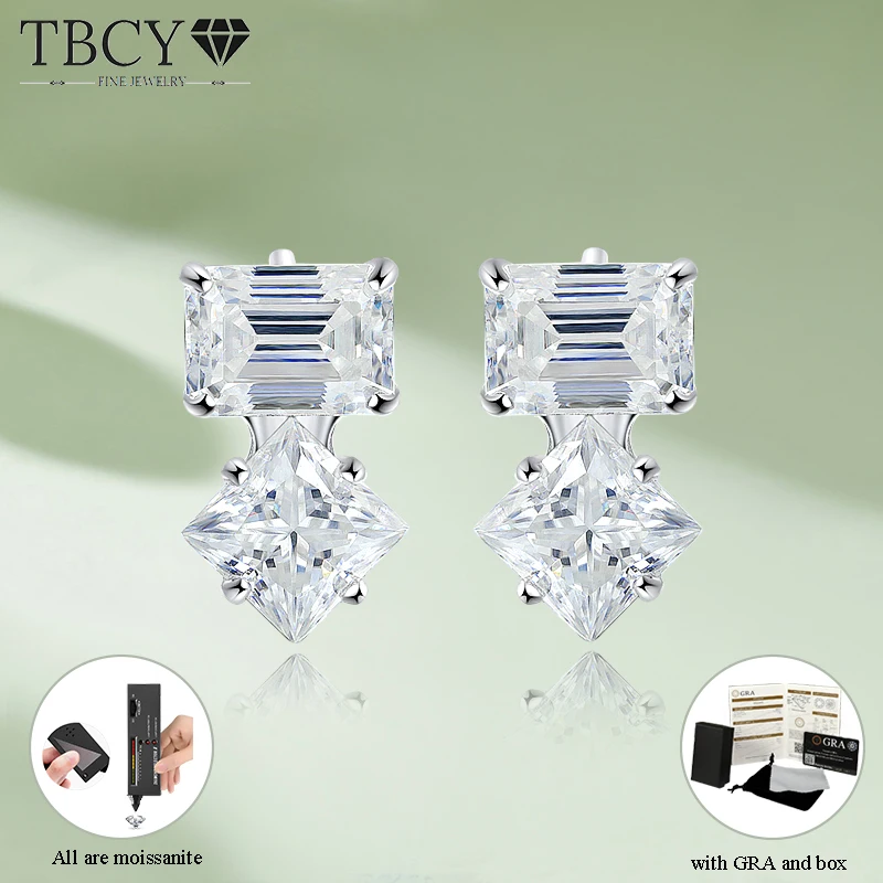 

TBCYD 1CT Princess/Emerald Cut Moissanite Stud Earrings for Women 925 Sterling Silver GRA Certified Classical Party Jewelry