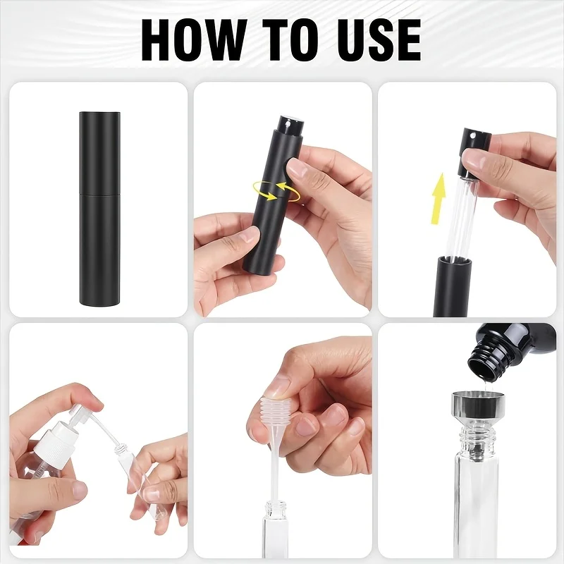 6-piece perfume travel set with refillable sprayers, 10ML refillable bottles - empty cologne spray bottles, portable leak-proof sprayers, dispensers suitable for travel (black) view 5