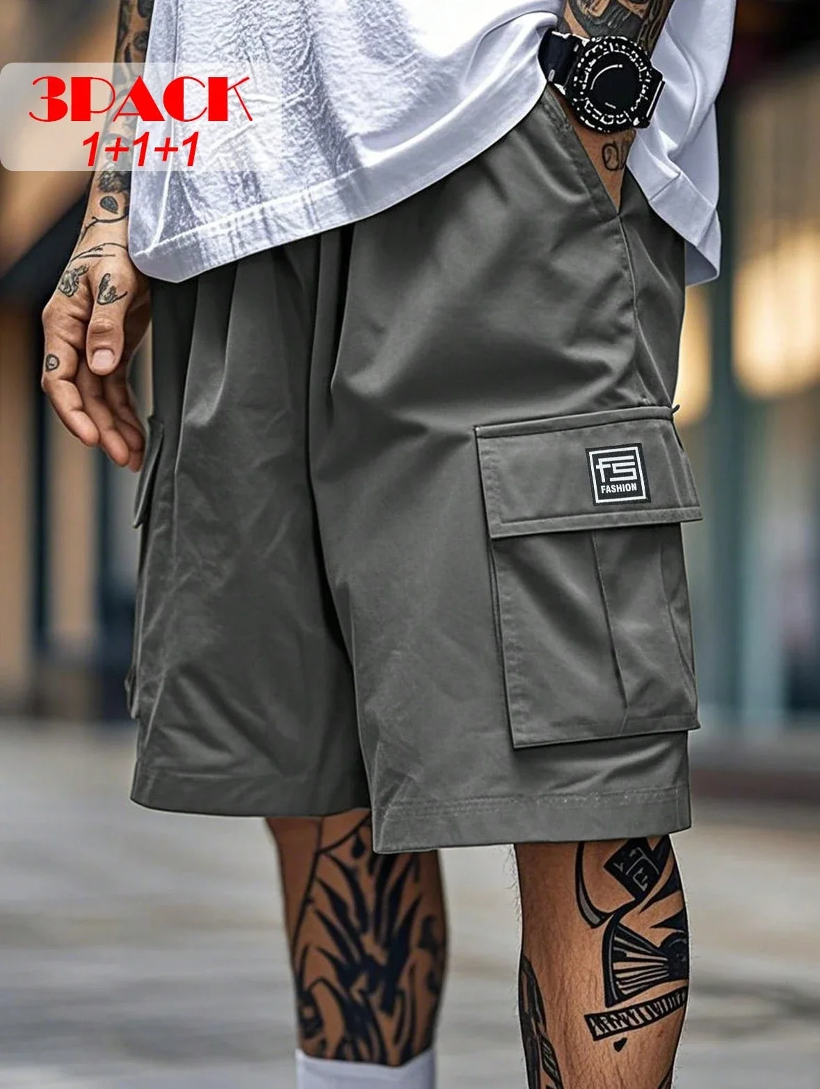 

3-Pack Men's Cargo Shorts Loose Fit Multiple Pockets Solid Color Casual Summer Shorts