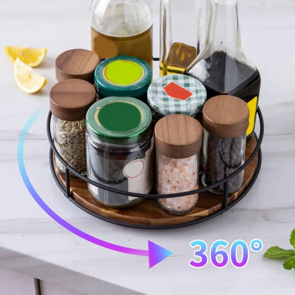 Storage Tray Spice Rack Organizer Multifunctional Wooden Turntable 360-degree Rotating Kitchen Countertop Organizer Tray Storage
