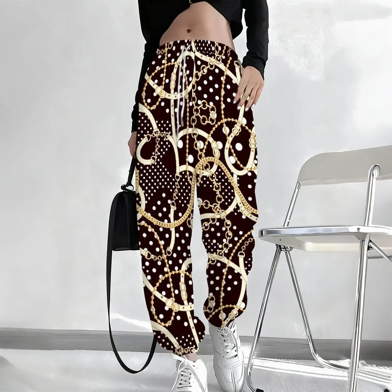 Fashion Casual Pants Autumn Trousers Vintage Elegant Joggers Women's Drawstring Pants Winter Printed Sport Pants