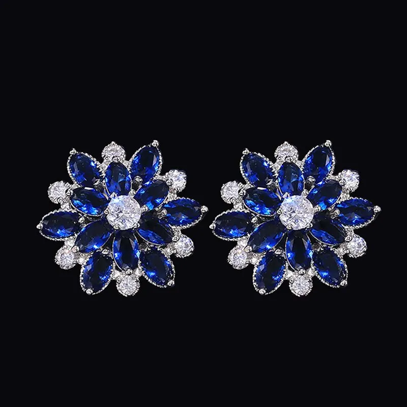 2 Pcs Set Women Exquisite Luxury Shiny Flower Shaped Ear Stud Jewelry Gift For Birthday