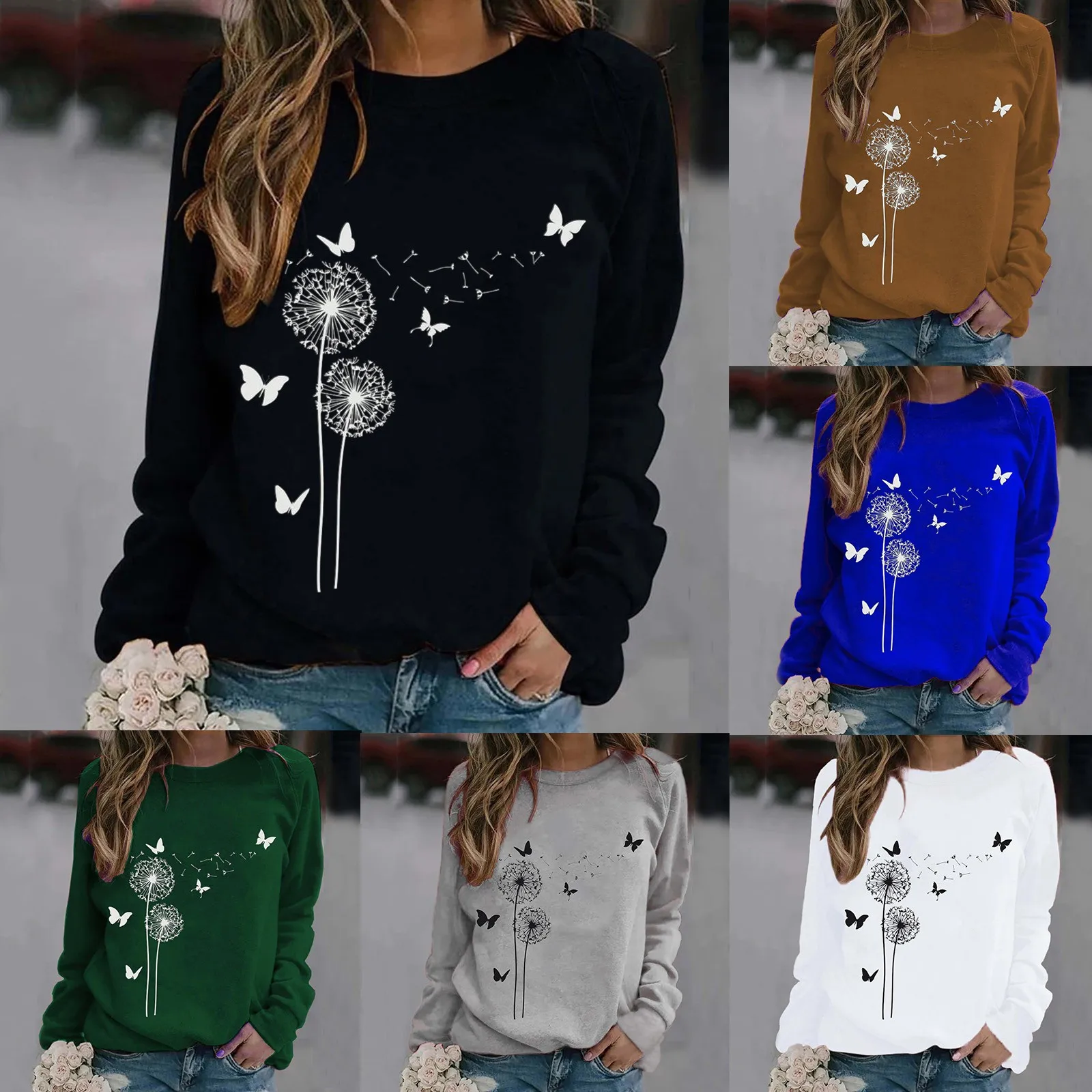 

Womens Print O Neck Sweatshirt Round Neck Fit Pullover Tops Casual Long Fleece Lined Hoodies for Women Active Wear Coats Women