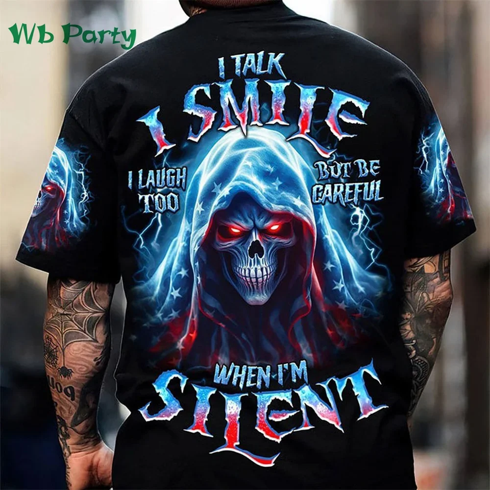 Camiseta con estampado de calavera en la espalda para hombre, camiseta de manga corta para hombre, camiseta de gran tamaño, ropa con estampado de calavera a la moda, camisetas gráficas para hombre