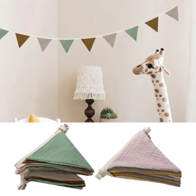 Pennant Banner Flags Nursery Bunting Banner Flags Washable Cotton Fabric Triangle Pennant Garlands for Living Room and Bedroom