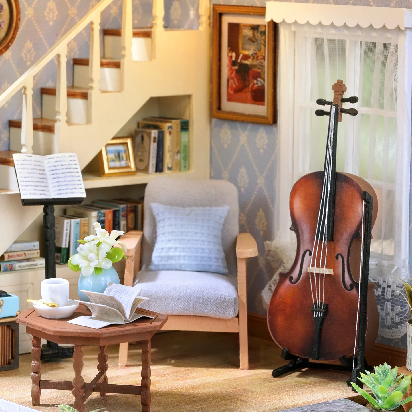 Casa musical de jardín DIY, Kit de modelo en miniatura de madera, rompecabezas 3D, casas de muñecas de café con muebles, casa de muñecas para regalos de amigos