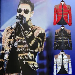 Men's DJ Dance Stage Performance Jacket Tops Medieval Cosplay Metal Tassel Sequin Modern Stage Party Costumes