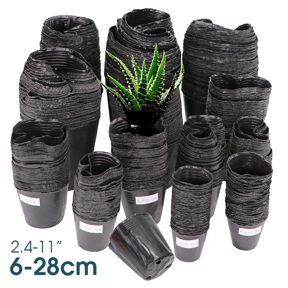 50PCS Black Plastic Seedling Nursery Pots Seeds Starting Grow Bag Flower Plant Container Nutrition Garden Vegetable Box Cuttings