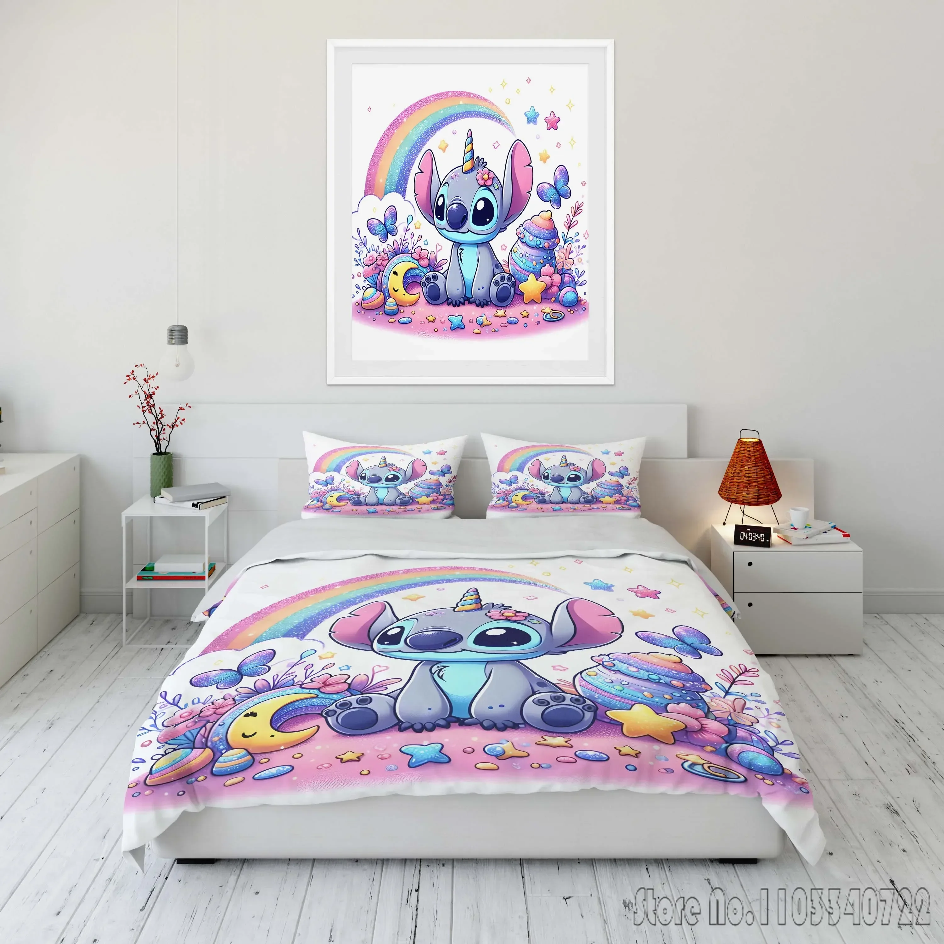  Stitch Printed Soft Bedding Set Duvet Cover 1 Duvet Cover 2 Pillowcases Adult and Children Bedding Set Luxury