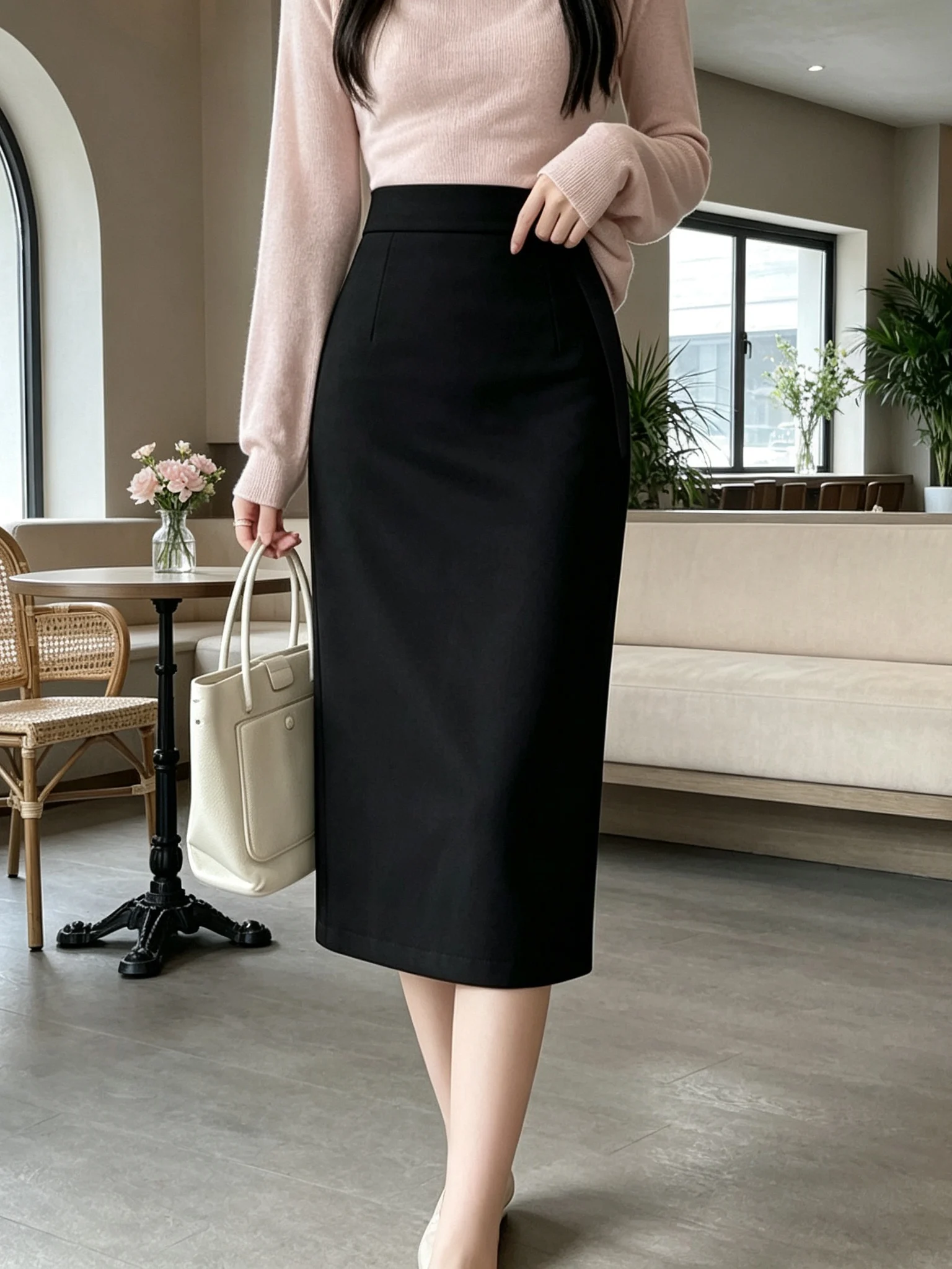 Elegant Mid-Length Suede Skirt with Slit for Women Stylish Wrap Body Skirt High Waist Slim Fit OL Style for Autumn 2026