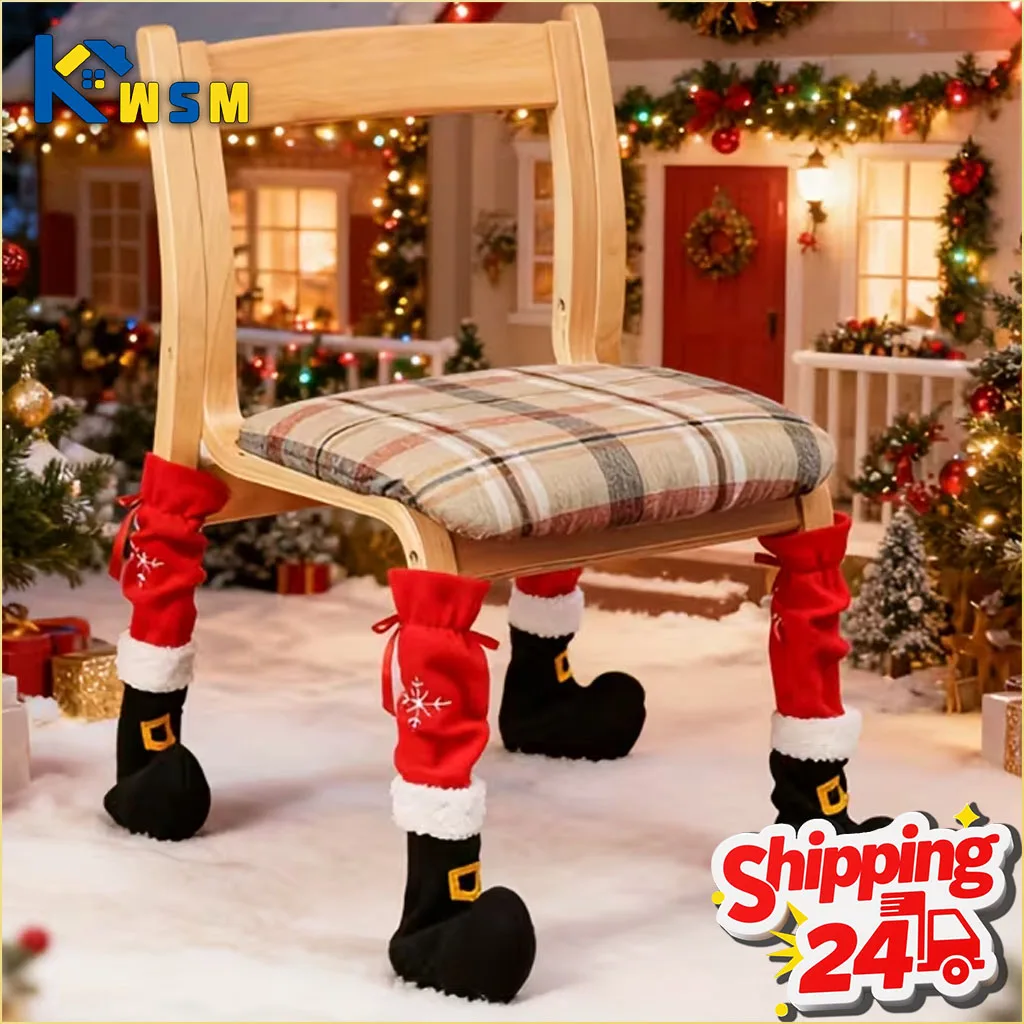 1-20PCS Christmas Chair and Table Leg Covers Embroidered Stool Foot Protectors for Hotel Dining Room Xmas Party Home Decor