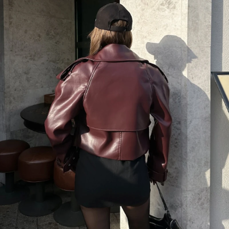 HXAO Outerwears Faux Leather Jacket Women Autumn Cropped Demi-Season Jacket Windbreaker Ladies Fashion Long Sleeve Black Jacket