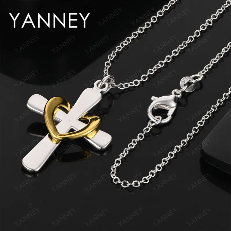 

925 Sterling Silver 16-30 Inch Delicate Cross Heart Necklace Women Wedding Elegant Gift Luxury Party