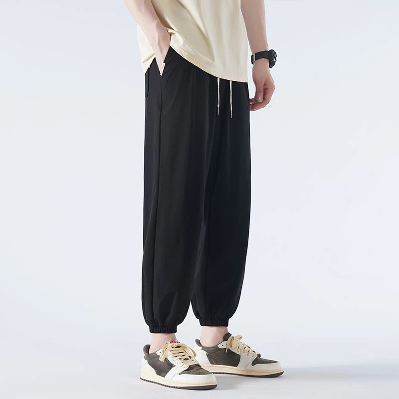 Casual Pants Man Ice Silk Thin Summer Cropped Trousers Harem Cooling Men Cool Clothes Korean Style Sale Luxury High Quality Y2k