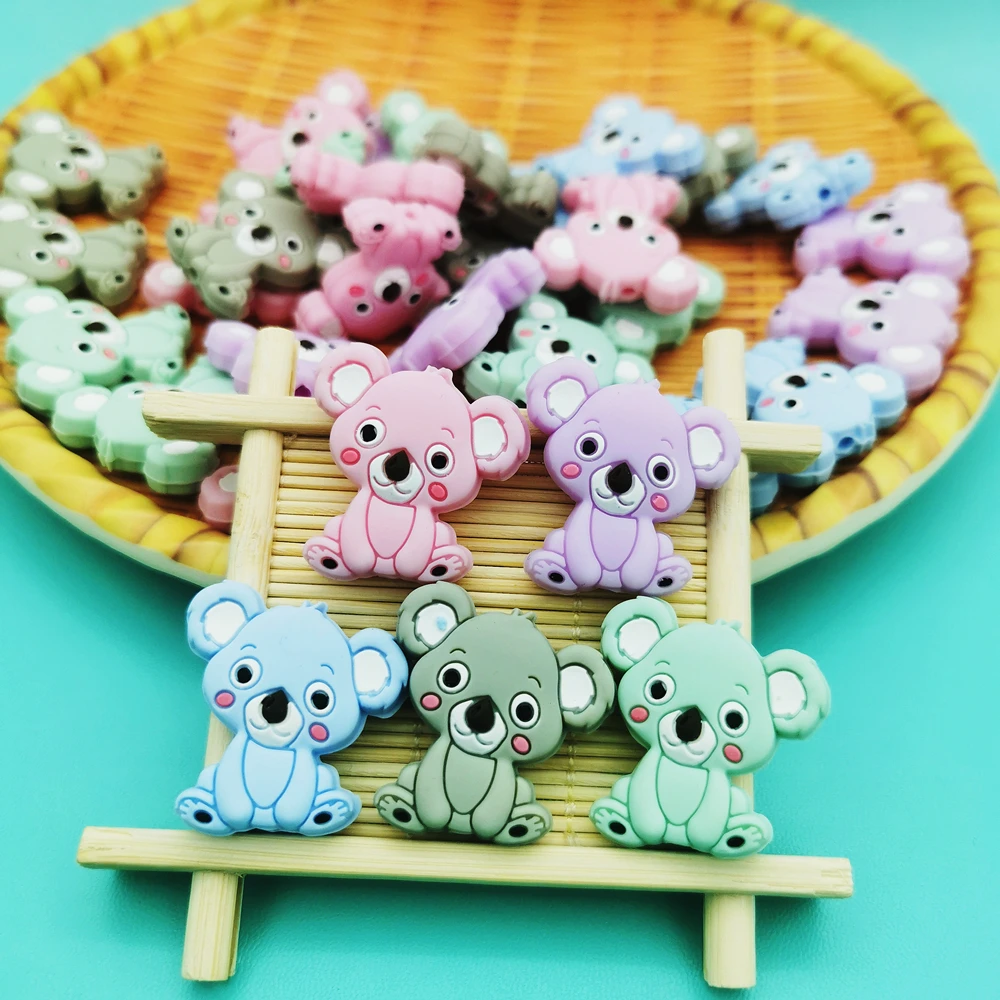 20*30mm 10 teil/los Baby Koala Silikon Perlen Baby Zahnen Schnuller Ketten Halsketten Zubehör Sicher Pflege Kauen Kawaii geschenke